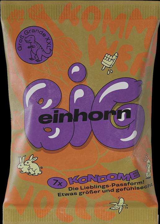 Produktbild Einhorn Condoms «BIG»: 7 extra breite, fair gehandelte, dicke vegane Kondome in der Chipstüte (7 Stk.)