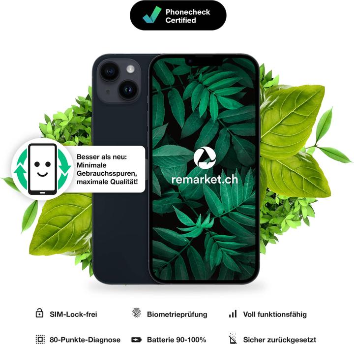 Immagine prodotto remarket.ch iPhone 14 (128 GB, Mezzanotte, 6.10", 12 Mpx, B / Molto bene)