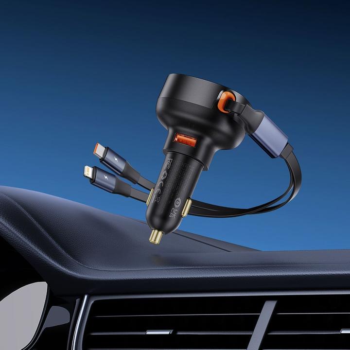 Image du produit Baseus Chargeur de voiture Enjoyment USB avec câble USB-C et Lightning 60W (noir)
