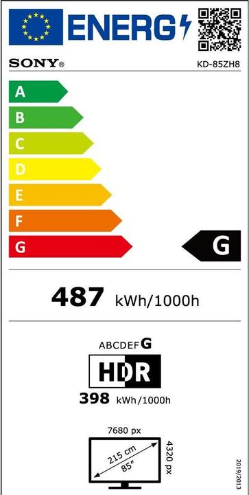 Etichetta energetica Sony KD85ZH8 (85", LCD, 8K, 2020)
