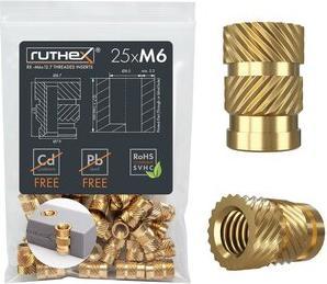 Actual product image Ruthex M6 Gewindeeinsatz - 25 Stück RX-M6x12.7 Gewindebuchsen aus Messing