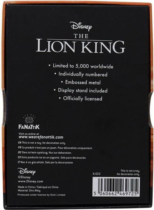 Actual product image Fanattik DISNEY - Roi Lion - Lingot en Métal - Limited Edition