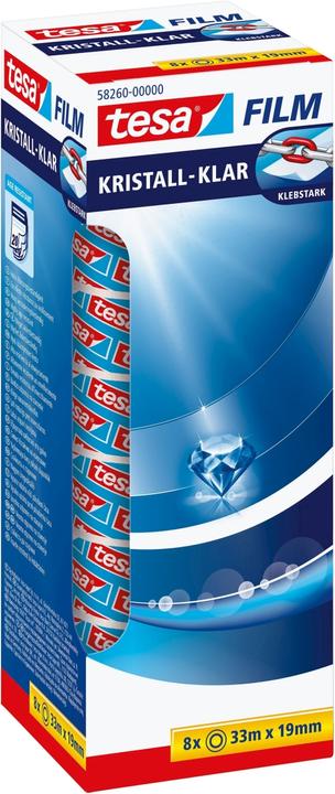 tesa 8x tesafilm KRISTALL-KLAR, très transparent, résistant au vieillissement, avec forte adhérence (19 mm)