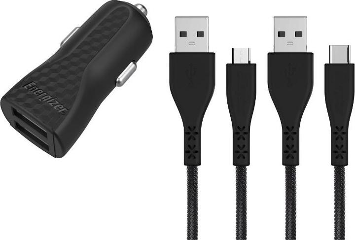 Immagine prodotto Energizer Caricabatteria da auto con garanzia a vita - 2,4A - 1USB - incluso cavo USB-C e Micro-USB