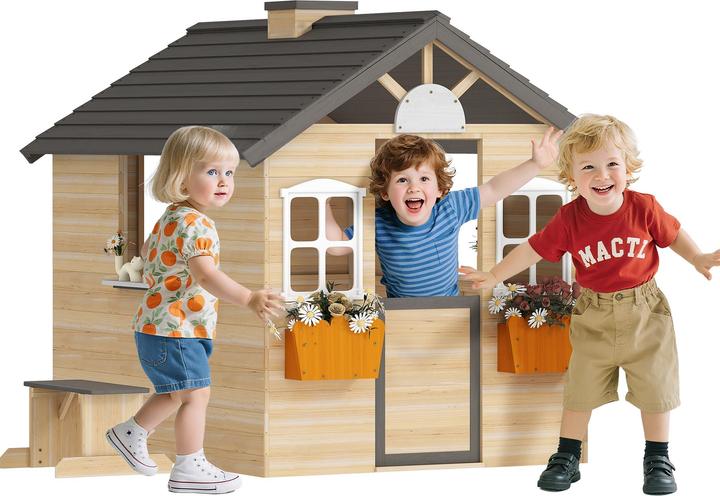 Produktbild Outsunny Kinderspielhaus mit Blumentopfhalter