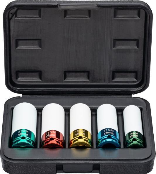 Actual product image Vigor Impact spanner socket set ∙ V2257 ∙ Square12.5 mm (1/2 inch) ∙ Outside Six... (19 mm, 22 mm, 21 mm, 17 mm, 15 mm)