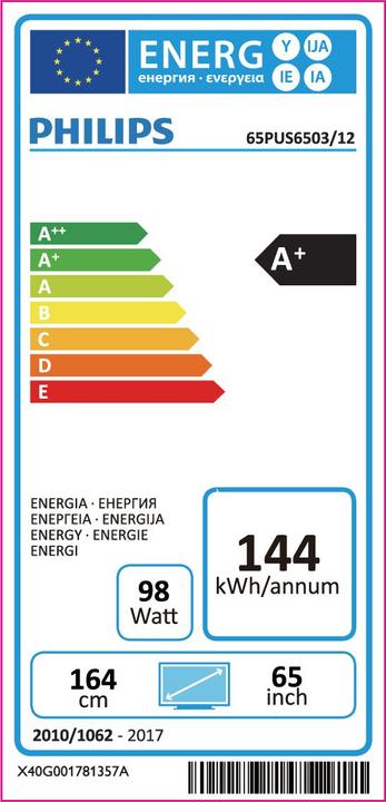 Energie-Label Philips 65PUS6504 (65", LCD, 4K, 2018)