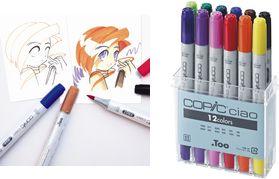 Actual product image Copic Ciao set of 12 (Lipstick Red, Blue Green, Ultra Navy, Shock pink, Burnt umber, Purple blue, Yellow, Forest Green, Yellowish Green, Black, Cadmium Orange, Violet, 6 mm, 12 x)