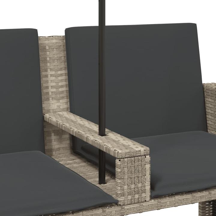 Produktbild VidaXL Gartensofa 2-Sitzer Sonnenschirm Hocker Gartenbank Hellgrau Poly Rattan
