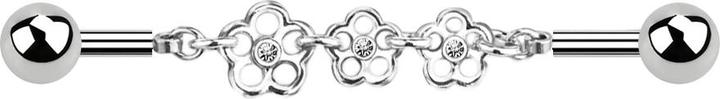 Produktbild Star Piercing Barbell silber Kette mit drei Blumen (Messing, Chirurgenstahl 316L)