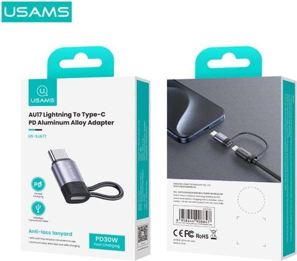 Image du produit Usams Adaptateur AU17 Lightning - USB-C 30W stalowy/aluminium SJ677LN01 (US-SJ677) (USB Type C, Lightning)
