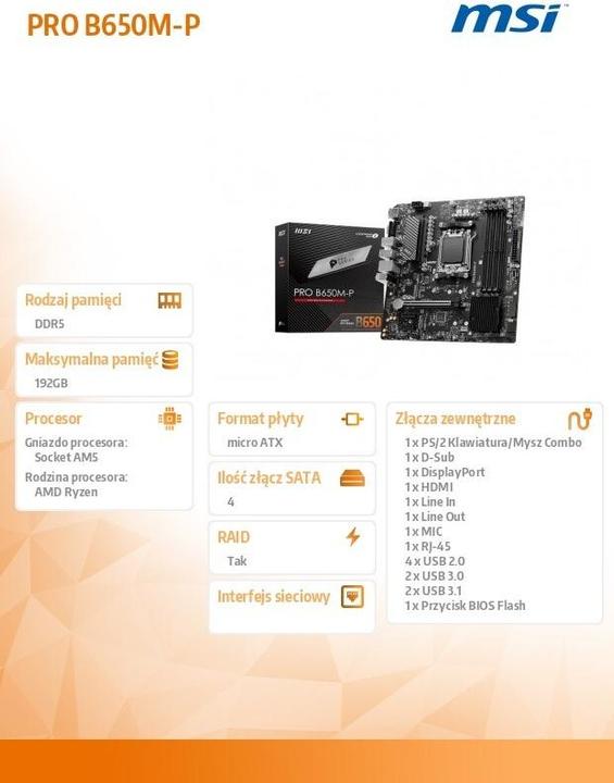 Image du produit MSI Pro B650M-P (AM5, AMD B650, Mini-ATX)