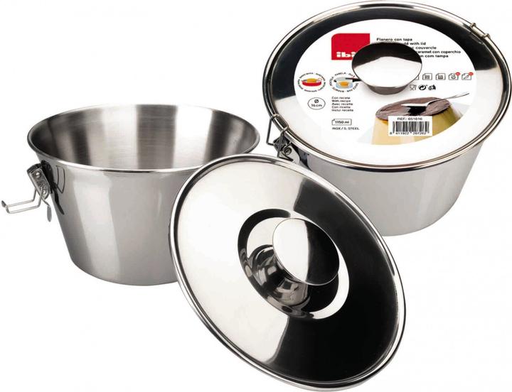 Ibili Puddingform mit Deckel Edelstahl Clasica 16 cm Ideal für die Zubereitung von Flans und Puddings