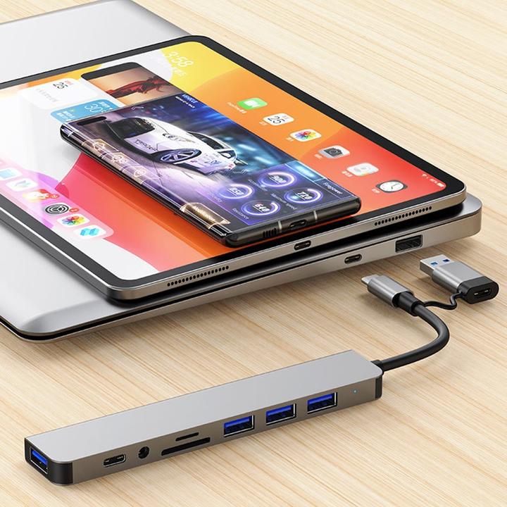 Immagine prodotto Apfelkiste Hub multiporta USB C/USB 3.0 con SD/MicroSD e jack da 3,5 mm - 5 Gbit/s (USB C + 4x USB A) (USB-C, 4 porte)