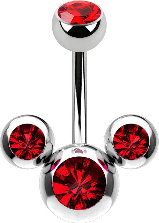 Star Piercing Banane silber Micky Maus mit Kristall rot (Chirurgenstahl 316L, ohne Messing)