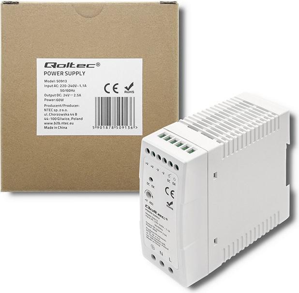 Produktbild Qoltec DIN-Schienen-Netzteil | 60W | 24V | 2 5 A | Weiss | Schlank (60 W)