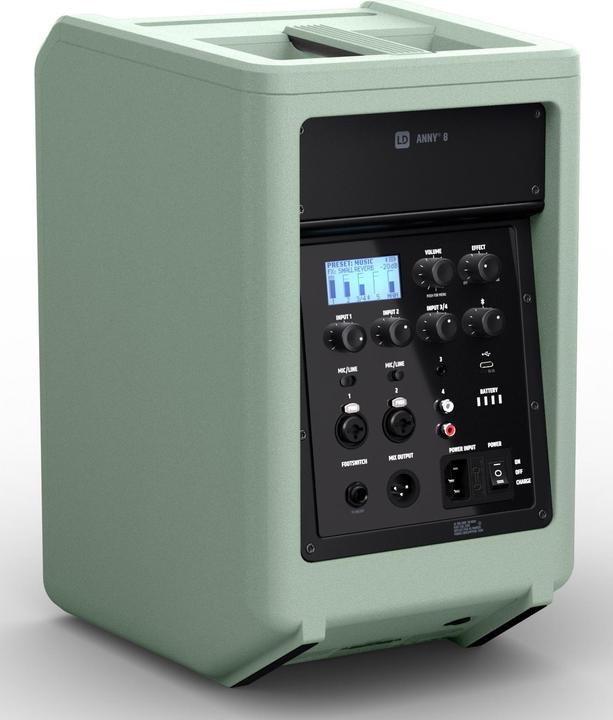 Image du produit LD Systems ANNY® 8 GN - Enceinte portable Bluetooth® PA avec batterie et mixeur, Adventure Green (Actif, 1x 80 W)