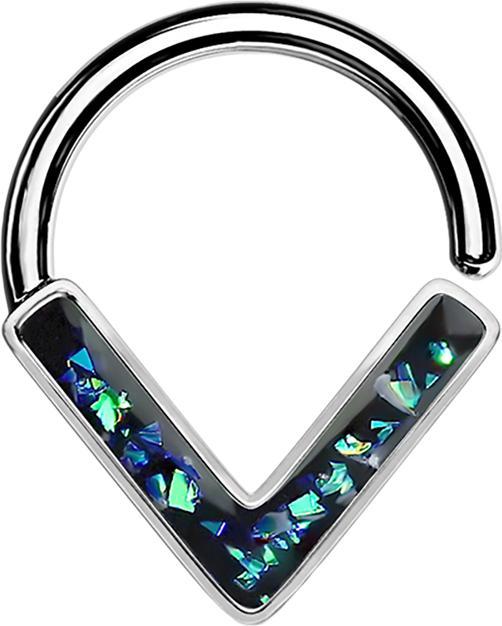 Star Piercing Micro Piercing Ring silber Winkel mit Opal grün (Chirurgenstahl 316L, ohne Messing)