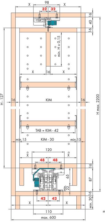 Productafbeelding HAWA Hoge kastfronten met volledig uittrekbare lopers -FORTE voor houten constructies