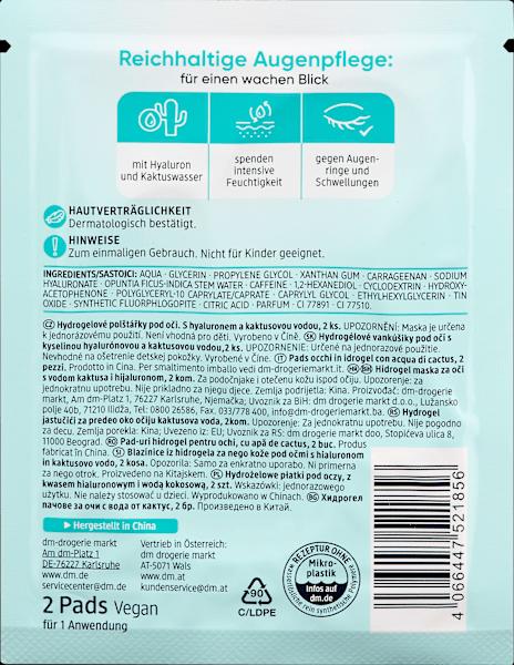Nutritional values and ingredients dm Balea Cactus water