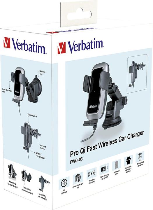 Actual product image Verbatim Fast Qi Fast Wireless Car Charger USB-C 15W FWC-03 Pro