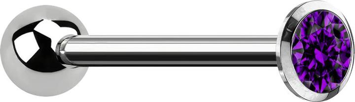 Star Piercing Barbell Innengewinde silber mit Kugel und Kristall violett (ohne Messing, Titan G23)