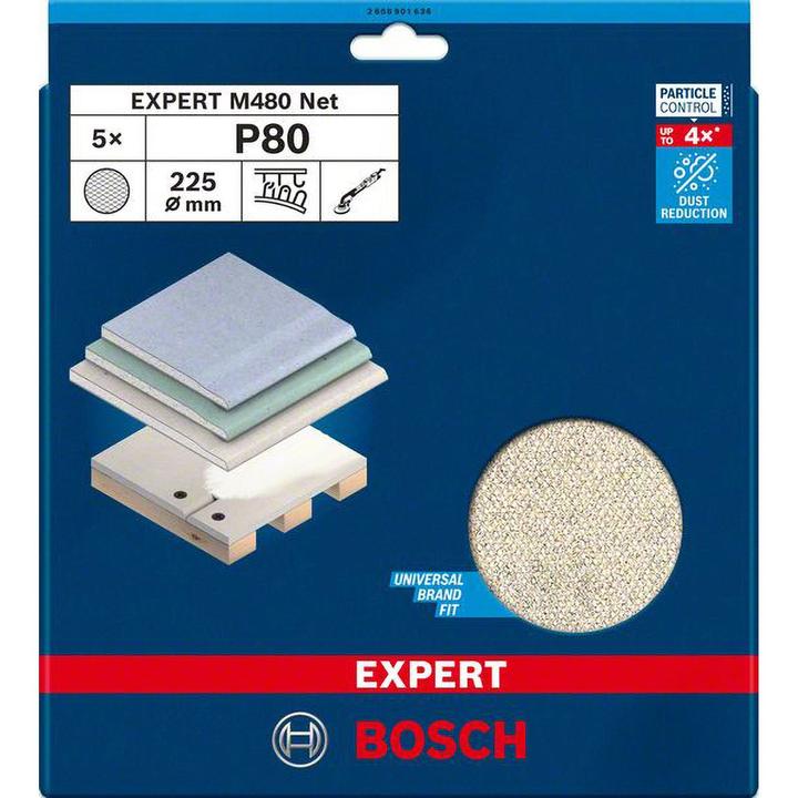 Produktbild Bosch Professional Zubehör EXPERT M480 Schleifnetz, 225 mm, G 80, 5 Stück (80)