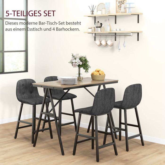 Produktbild Swisshandel24 Bartisch mit Barhocker Set, 5-teilig Essgruppe, Küchentisch, Bartisch Set, Braun (120 x 60 x 91 cm)