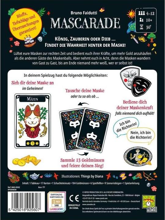 Produktbild Repos Production RPOD0030 - Mascarade - Kartenspiel, für 4-12 Spieler, ab 10 Jahren (DE-Ausgabe) (Deutsch)