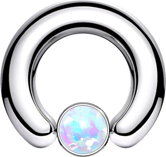 Star Piercing Closure Ring silber Scheibe Opal weiss (ohne Messing, Chirurgenstahl 316L)