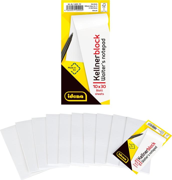 Produktbild Idena Kellnerblock 10er 7x15cm blanko FSC-Mix (Blanko)