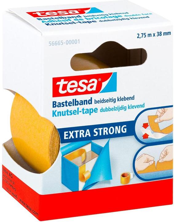 Produktbild tesa Bastelband, beidseitig klebend, 2,75 m x 38 mm, weiss, 6 Rollen (38 mm)