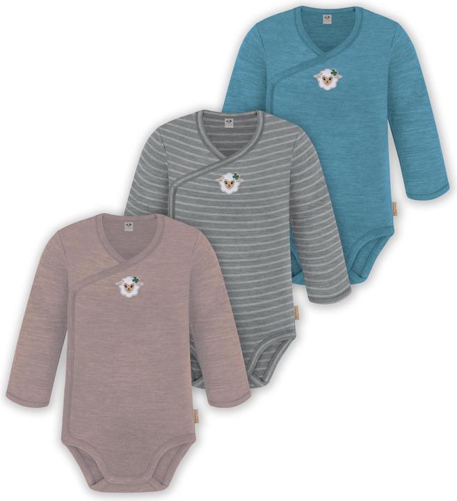 Produktbild Normani 3er Pack Baby Merino Langarm Wickelbody für Junge und Mädchen - 9355 (62)