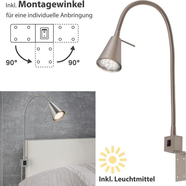 Produktbild Briloner 2er Set LED Bettleuchte Schlafzimmer Wohnzimmer Matt-Nickel