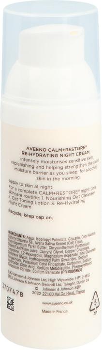 Valeurs nutritives et ingrédients Aveeno Calm+Rest Re Hyd Cr de nuit Ha 500ml (50 ml, Crème de nuit)