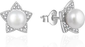 Agato Original Silver Earrings With Pearl And Zircons