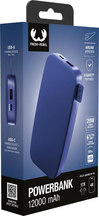Produktbild Fresh'N Rebel Fresh 'n Rebel Powerbank 12000 mAh Blue (12000 mAh, 20 W, 44.40 Wh)
