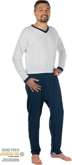 Image du produit Suprima Pyjama de soins long unisexe avec fermeture éclair dos et jambes ancre, bleu foncé S (S)