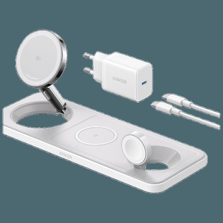 Produktbild Anker MagGo Magnetic Wireless Charger 15W, 3-in-1 Pad, White, EU Plug (25 W)