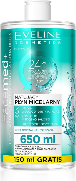 Actual product image Eveline Facemed+ Mattifying Micellar Liquid 3In1 Is A Normal And Mixed Complexion 650Ml (Powder, 650 ml)