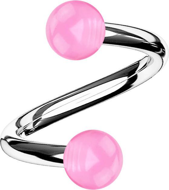 Star Piercing Micro Spirale silber mit zwei Kugeln pink transparent (Acryl, Chirurgenstahl 316L, ohne Messing)