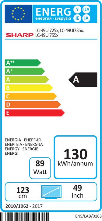 Energy Label Sharp LC-49UI7352 (49", LCD, 4K)
