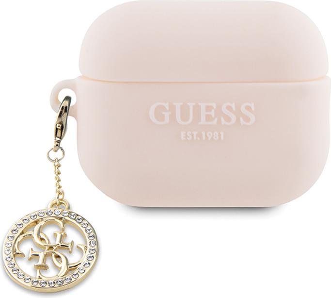 Actual product image Guess GUAP23DSLGHDP AirPods Pro 2 cover różowy/pink 3D Rubber 4G Diamond Charm (Headphone bag)