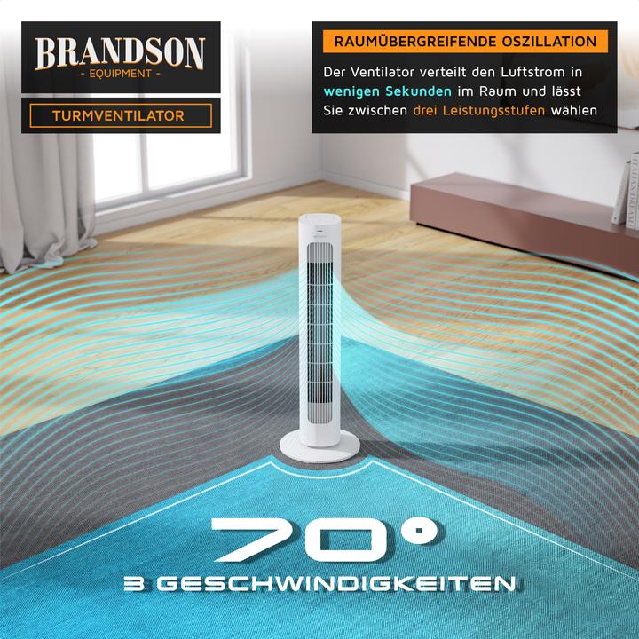 Produktbild Brandson Turmventilator, Fernbedienung, sehr leise, Oszillation, 3 Modi, Timer, 50 W, Standventilator 76cm (48 dB)