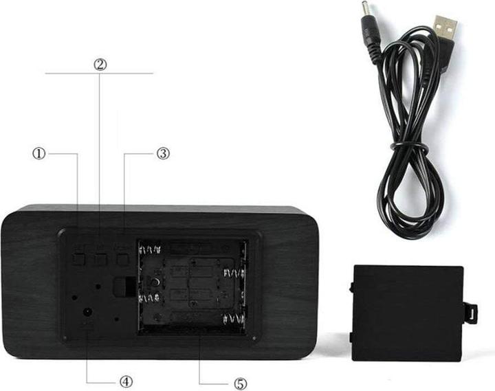 Produktbild JTI Digitaler LED-Wecker im Holzdesign - Schwarz / Rot
