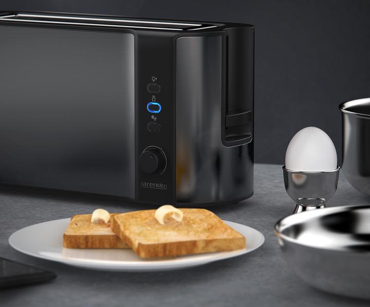 Produktbild Arendo Toaster Edelstahl 2 Scheiben Langschlitz, Doppelwand, Display mit Restzeitanzeige, Brötchenaufsatz