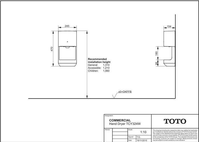 Actual product image TOTO COMMERCIAL hand dryer surface-mounted version white