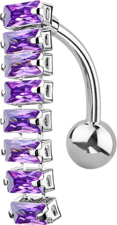 Star Piercing Banane silber mit Anhänger Balken mit rechteckigen Kristallen tanzanite (Chirurgenstahl 316L, Messing)