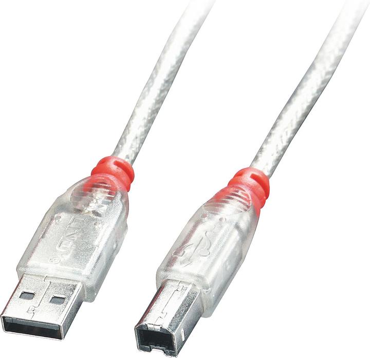 Lindy USB 2.0 Kabel A/B, transparent, 5m. Transferrate bis 480 MBit/s. (5 m, USB 2.0, 2.50 W)