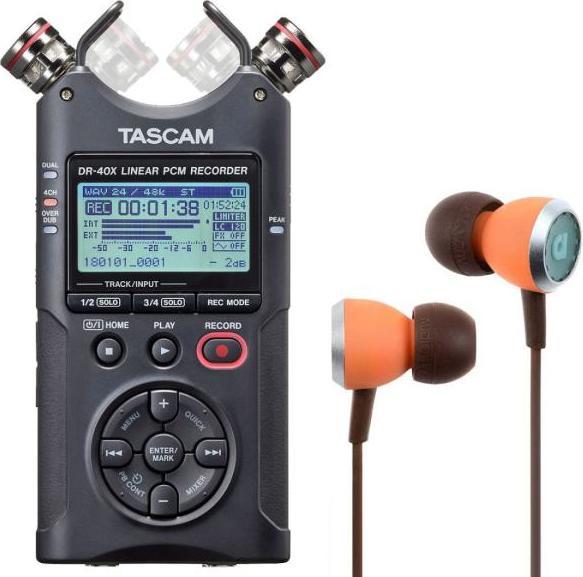 Tascam DR-40X Audio-Recorder mit Audiofly Ohrhörer (Handheld)